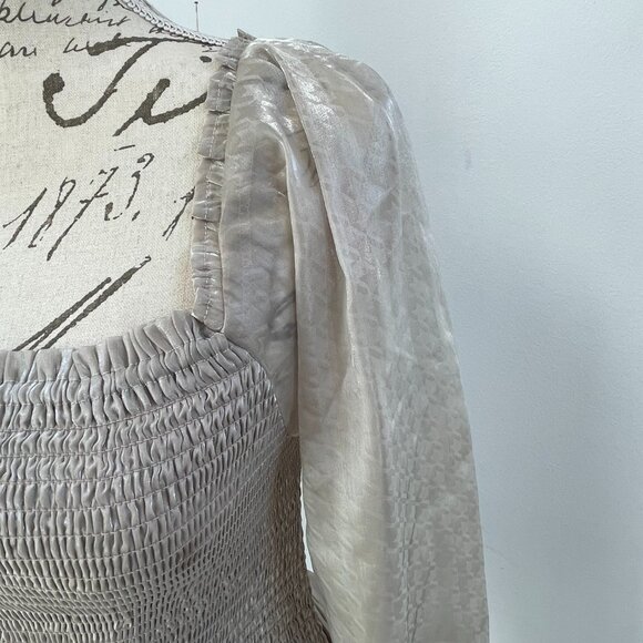 NEW Fancy shiny gold long sleeve top size L with sheer sleeves - Picture 3 of 11